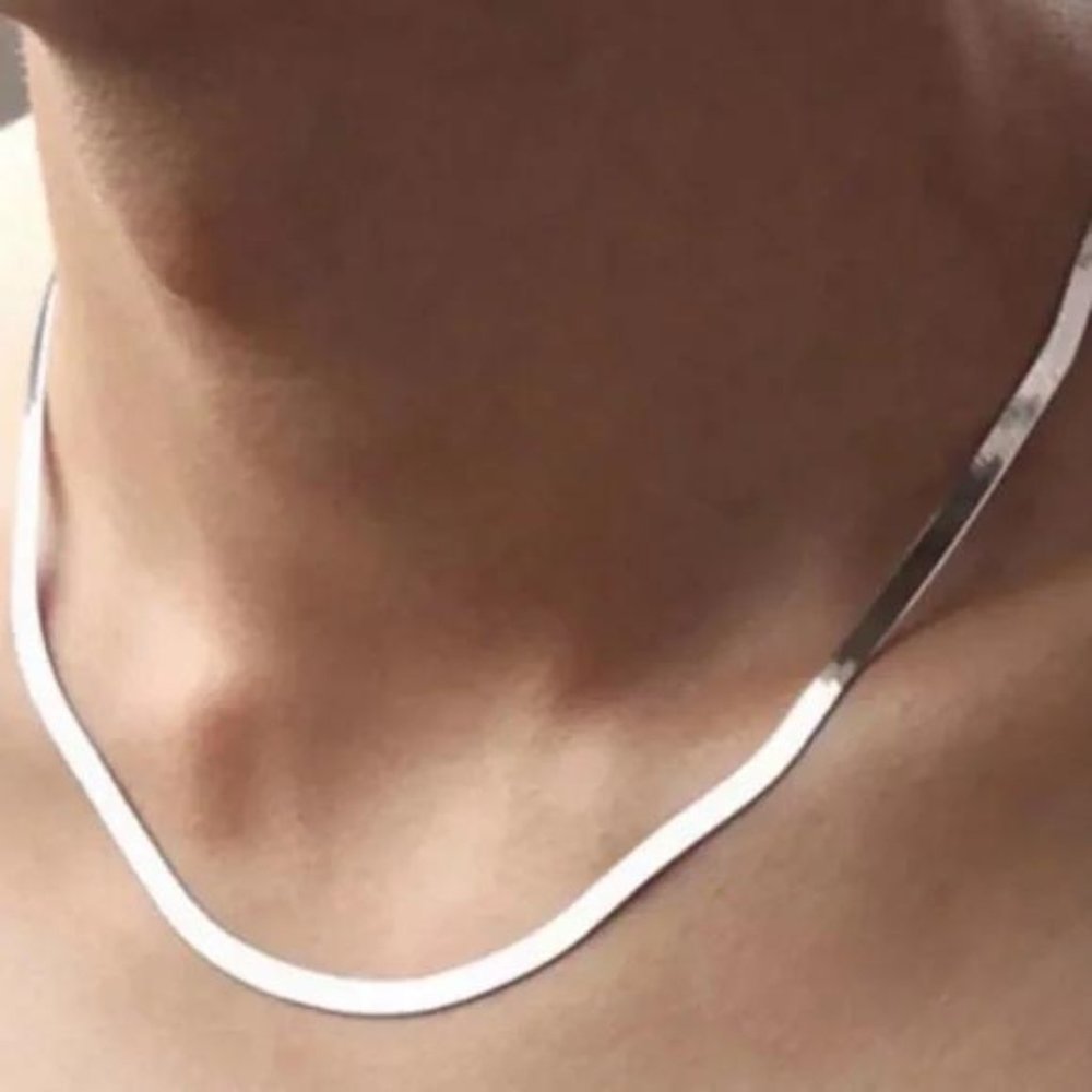NEW “20” 925 STERLING SILVER SNAKE FLATE NECKLACE - Picture 1 of 7